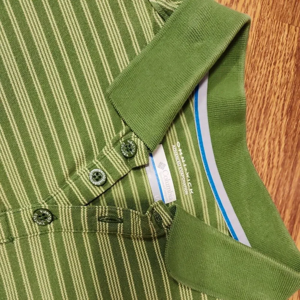 Columbia Omni-Wick Mens Large Performance Golf Polo Shirt Green Striped Casual - Picture 4 of 8